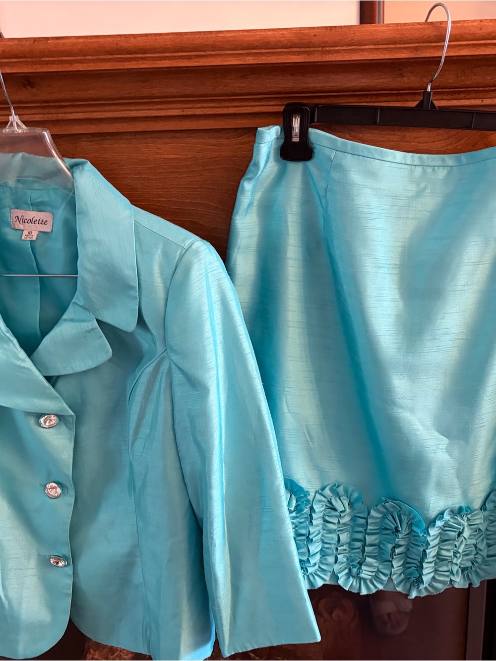 Nicole Aqua Blue Satin Mini Skirt with Ruffled Hem